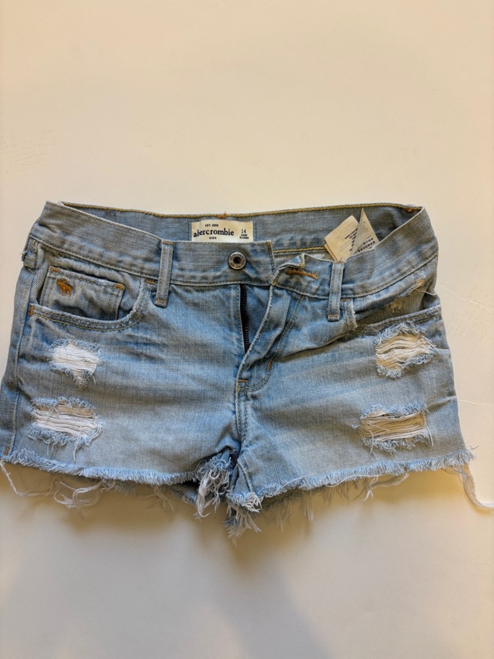 Abercrombie & Fitch Light Wash Distressed Denim Cutoff Shorts